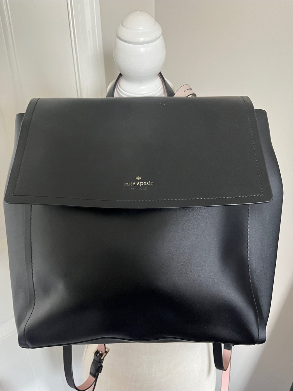 kate spade Black Smooth Leather Backpack with Gold Logo